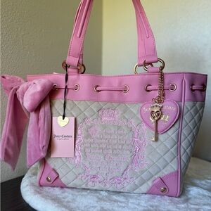 Juicy Couture Pink and Cream Quilted  Juicy Tale Tote with Bow
